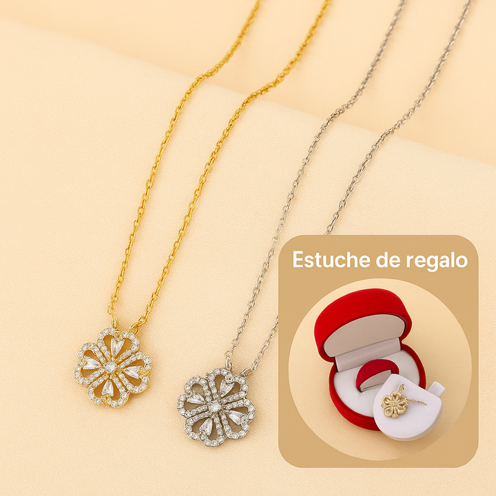 Collar Trebol 4 en 1 + Estuche Corazón